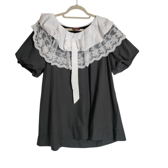 Jiwa Gray Puff Sleeve Lace Collar Mini Dress Victorian Goth Cosplay - Picture 1 of 8